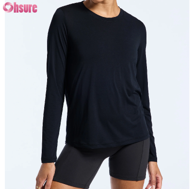 Custom Women's Long Sleeve Workout T Shirt Manufacturer | Cotton Spandex Crew Neck Summer Long Sleeve Light Weight Workout T Shirt Solid Color Training T Shirt Running T Shirt OEM Supplier