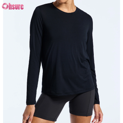 Custom Women's Long Sleeve T Shirt Manufacturer | Cotton Spandex Crew Neck Summer Long Sleeve Light Weight Workout T Shirt Solid Color Training T Shirt Running T Shirt OEM Supplier