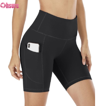 Custom Women's Biker Shorts Manufacturer | Tummy Control High Waist Compression Womens Biker Shorts with Pockets Nylon Blend Yoga Shorts Screen Print Workout Fitness Shorts OEM Factory