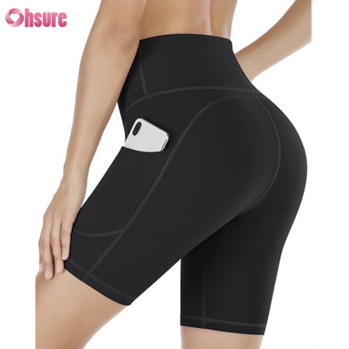 Custom Women's Biker Shorts | Tummy Control High Waist Compression Womens Biker Shorts with Pockets Nylon Blend Yoga Shorts Screen Print Workout Fitness Shorts OEM Factory