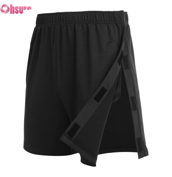 Custom Men's Tear Away Shorts Manufacturer | Men's High Split Snap Button Tear Away Shorts Casual Wide Leg Loose Fit with Pockets Surgery Adaptive Shorts For Men OEM Factory
