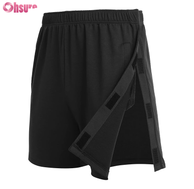 Custom Men's Tear Away Shorts Manufacturer | Men's High Split Snap Button Tear Away Shorts Casual Wide Leg Loose Fit with Pockets Surgery Adaptive Shorts For Men OEM Factory