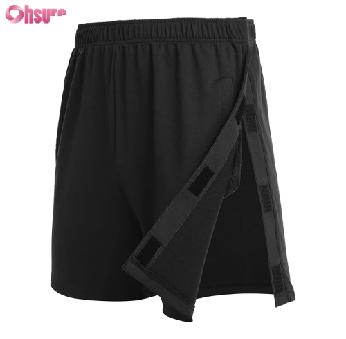 Custom Men's Tear Away Shorts | Men's High Split Snap Button Tear Away Shorts Casual Wide Leg Loose Fit with Pockets Surgery Adaptive Shorts For Men OEM Factory