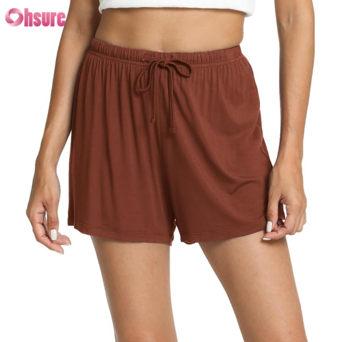 Custom Womens Bamboo Shorts | Drawstring Waist Band Bamboo Cotton Wide Leg Shorts Women's Bamboo Viscose Sleepwear Shorts Pajamas Shorts OEM Factory