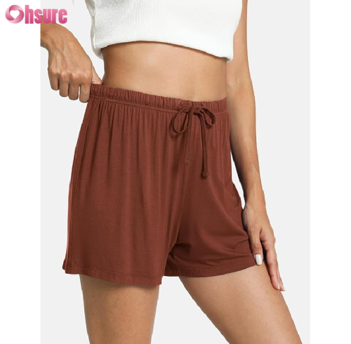 Custom Womens Bamboo Shorts | Drawstring Waist Band Bamboo Cotton Wide Leg Shorts Women's Bamboo Viscose Sleepwear Shorts Pajamas Shorts OEM Factory