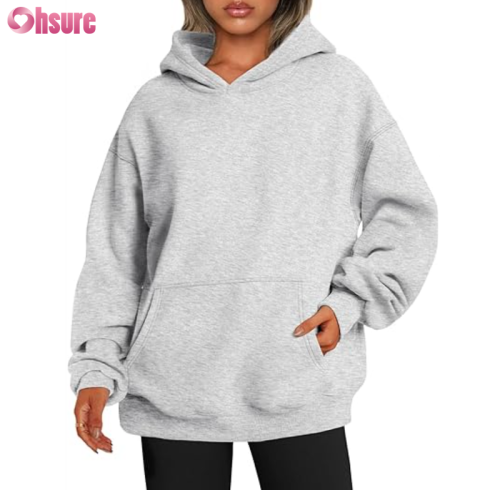 Custom Womens Oversized Fleece Hoodie | Womens Fall Clothes with Pocket Hoodies Oversized Sweatshirts Pullover Fleece Sweaters Outfits Long Sleeve Tops OEM Supplier