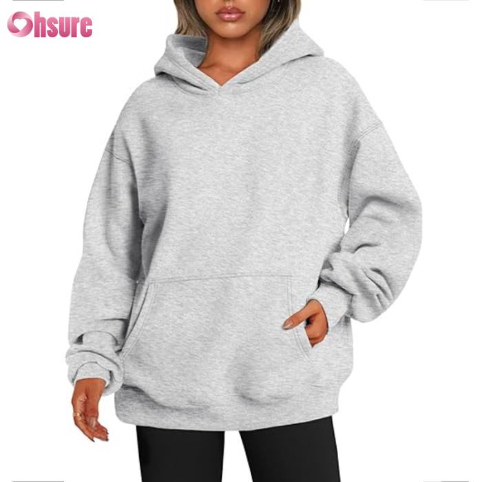 Custom Womens Oversized Fleece Hoodie Manufacturer | Womens Fall Clothes with Pocket Hoodies Oversized Sweatshirts Pullover Fleece Sweaters Outfits Long Sleeve Tops OEM Supplier