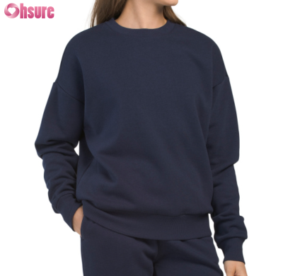 Custom Womens Casual Fleeced Sweatshirts | Women's High Quality Mid Weight Cotton Fleeced Crewneck Sweatshirts Originals Long Sleeve Pullover Relaxed Fit Jumper OEM Factory