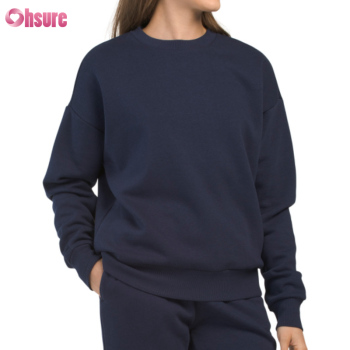 Custom Womens Casual Fleeced Sweatshirts Factory | Women's High Quality Mid Weight Cotton Fleeced Crewneck Sweatshirts Originals Long Sleeve Pullover Relaxed Fit Jumper OEM Factory