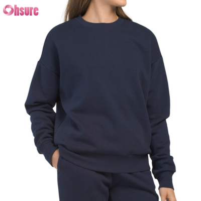 Custom Womens Casual Fleeced Sweatshirts Factory | Women's High Quality Mid Weight Cotton Fleeced Crewneck Sweatshirts Originals Long Sleeve Pullover Relaxed Fit Jumper OEM Factory