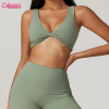 Custom Stylish Gym Bra Manufacturer | Women's Sexy Cross Front and Back Sports Bras Fitness Workout Padded Buttery Soft Gym Bra Deep V-Neck Nylon High Support Yoga Bra OEM Supplier