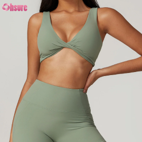 Custom Stylish Gym Bra Manufacturer | Women's Sexy Cross Front and Back Sports Bras Fitness Workout Padded Buttery Soft Gym Bra Deep V-Neck Nylon High Support Yoga Bra OEM Supplier