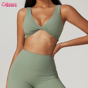 Custom Stylish Gym Bra Manufacturer | Women's Sexy Cross Front and Back Sports Bras Fitness Workout Padded Buttery Soft Gym Bra Deep V-Neck Nylon High Support Yoga Bra OEM Supplier