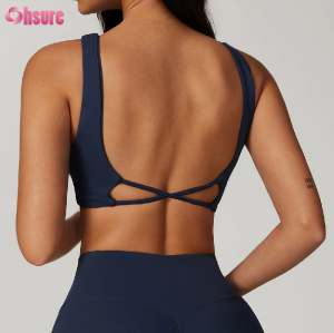 Custom Stylish Gym Bra | Women's Sexy Cross Front and Back Sports Bras Fitness Workout Padded Buttery Soft Gym Bra Deep V-Neck Nylon High Support Yoga Bra OEM Supplier