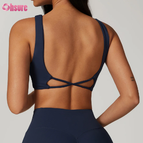 Custom Stylish Gym Bra | Women's Sexy Cross Front and Back Sports Bras Fitness Workout Padded Buttery Soft Gym Bra Deep V-Neck Nylon High Support Yoga Bra OEM Supplier