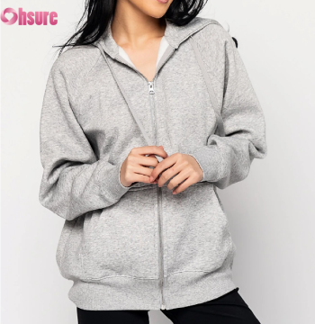 Custom Womens Loose Fit Jacket Manufacturer | Women's Fleece Cotton Oversized Long Sleeve Workout Full Zip Up Sweatshirt with Hooded Runnning Jacket OEM Supplier