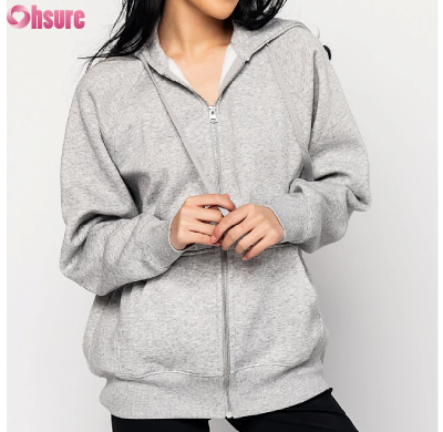 Custom Womens Loose Fit Jacket | Women's Fleece Cotton Oversized Long Sleeve Workout Full Zip Up Sweatshirt with Hooded Runnning Jacket OEM Supplier