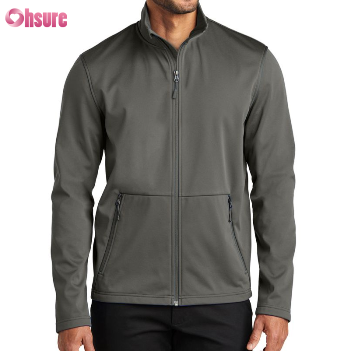 Custom Mens Full Zip Up Jacket | Men's Stand-Up Collar Casual Soft Jacket Polyester Blend Long Sleeve Full Zip Up Coat with Zipper Pocket Outdoor Hiking Sports Jacket For Men OEM Factory