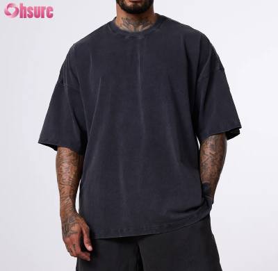 Custom Mens Acid Washed T Shirt Manufacturer | Men's High Quality 100% Cotton Box Fit Acid Washed Vintage T Shirt Short Sleeve Crew Neck Relaxed Fit T Shirt OEM China Manufacturer