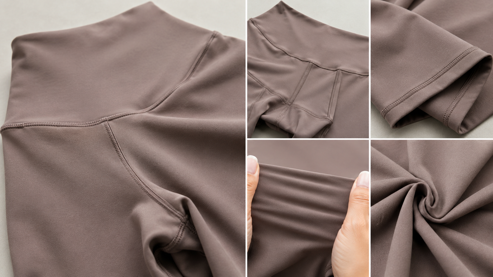Close-up of gym yoga leggings fabric and activewear stitching details