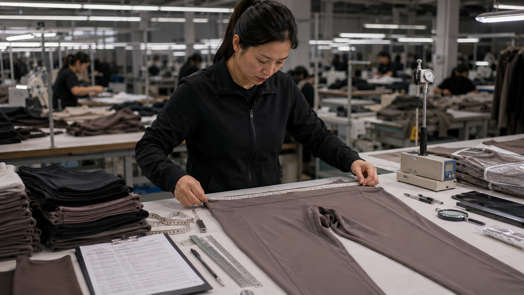 Yoga pants quality control and final inspection