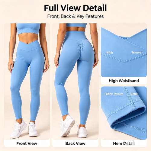 Custom Scrunch Bum Gym Leggings Manufacturer | Buttery Soft Nylon Spandex Tummy Control Fitness Pants Workout Leggings Yoga Pants Cross Waistband Gym Tights OEM Supplier
