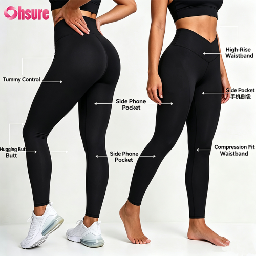 Custom Womens Gym Leggings Manufacturer | Squat Proof None Slide Down Yoga Pants With Pocket, Nylon Spandex High Waistband Tummy Control Fitness Leggings Supplier
