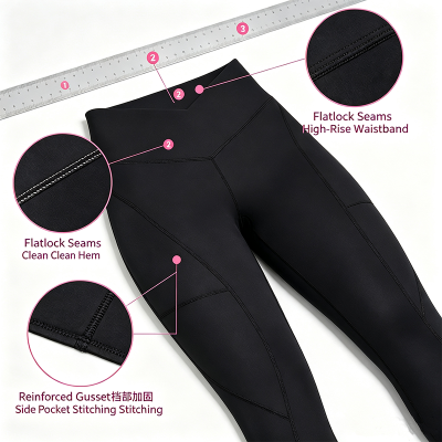 Custom Womens Gym Leggings Manufacturer | Squat Proof None Slide Down Yoga Pants With Pocket, Nylon Spandex High Waistband Tummy Control Fitness Leggings Supplier