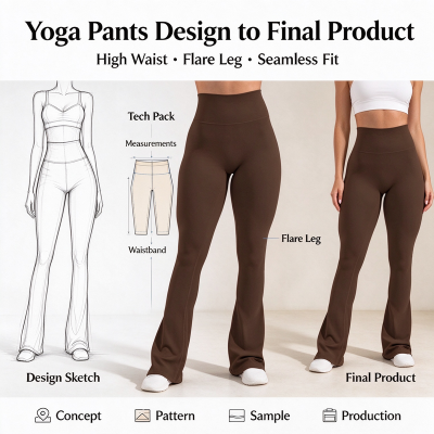 Custom Womens Flare Pants Manufacturer | Womens High Waist Flare Athletic Yoga Pants with Pockets Butt Lifting Running Workout Bootcut Leggings OEM Factory