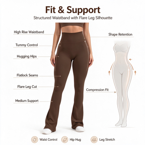 Custom Womens Flare Pants Manufacturer | Womens High Waist Flare Athletic Yoga Pants with Pockets Butt Lifting Running Workout Bootcut Leggings OEM Factory