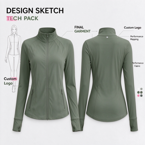 Custom Womens Running Jacket Manufacturer | Slim Fit Women's Zip Up Workout Jackets with Pockets Slim Fit Buttery Soft Nylon Spandex Jacket for Running Athletic Yoga Top