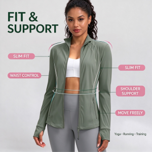 Custom Womens Running Jacket Manufacturer | Slim Fit Women's Zip Up Workout Jackets with Pockets Slim Fit Buttery Soft Nylon Spandex Jacket for Running Athletic Yoga Top