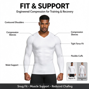 Custom Men's Fishing T Shirt Manufacturer | Performance Fishing Long Sleeve Fitted Shirts for Men Ice Cool Quick-Dry Outdoor V Neck T-Shirt OEM Service Factory