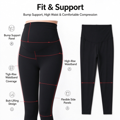Custom Maternity Motherhood Leggings Manufacturer  | Women's Buttery Soft High Waistband Light Support Maternity Leggings Over The Belly Pregnancy Leggings Workout Activewear Yoga Pants OEM Factory
