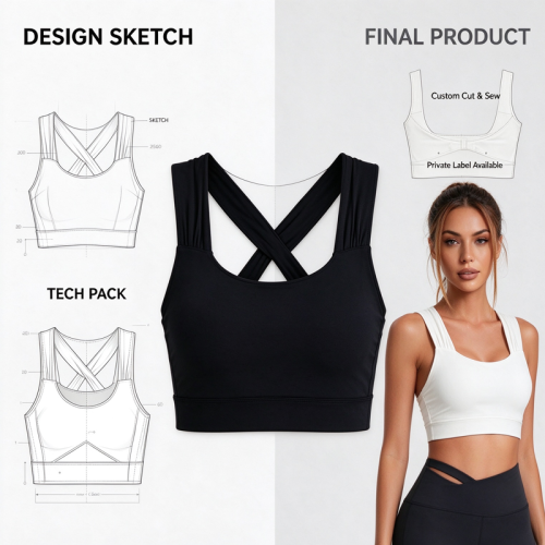 OEM Professional Twist Back Sports Bra Breathable Padded Yoga Top with Wide Ruched Straps Performance Activewear Manufacturer