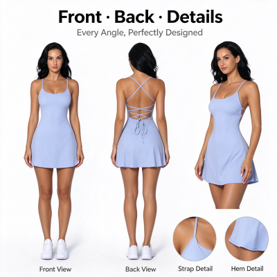 Custom Fitness Tennis Dress Manufacturer | Single Piece Backless Close-Fitting Tennis Suit