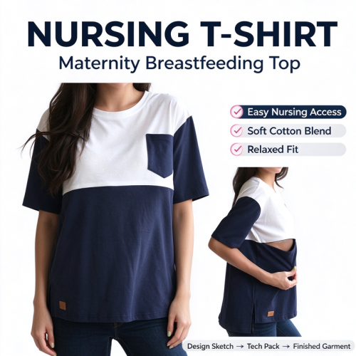 Custom Womens Nursing T Shirt Manufacturer | Bamboo Spandex Womens Breastfeeding Maternity Nursing T Shirt Factory
