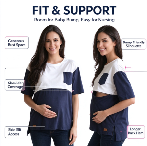 Custom Womens Nursing T Shirt Manufacturer | Bamboo Spandex Womens Breastfeeding Maternity Nursing T Shirt Factory