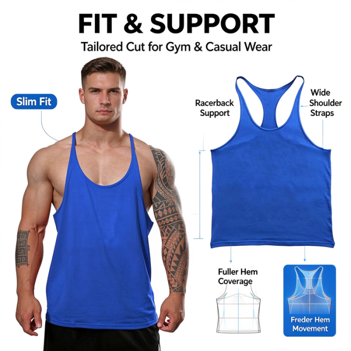 Ohsure Wholesale Men Y-Back Stringer Gym Tank Top | Custom OEM ODM Workout Sleeveless Muscle Tank for Bodybuilding