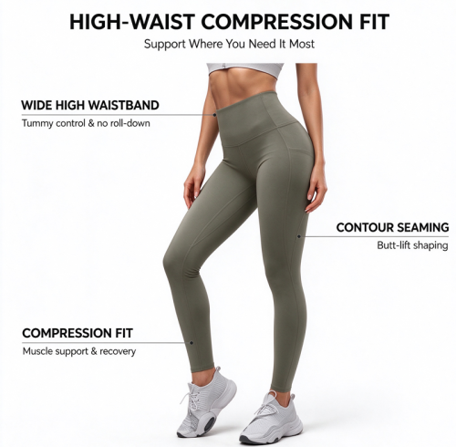 Ohsure Women's High-Waist Yoga Leggings with Hidden Side Pocket | Compression Workout Tights for Gym, Running & Training | OEM/ODM Available