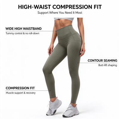 Ohsure Women's High-Waist Yoga Leggings with Hidden Side Pocket | Compression Workout Tights for Gym, Running & Training | OEM/ODM Available