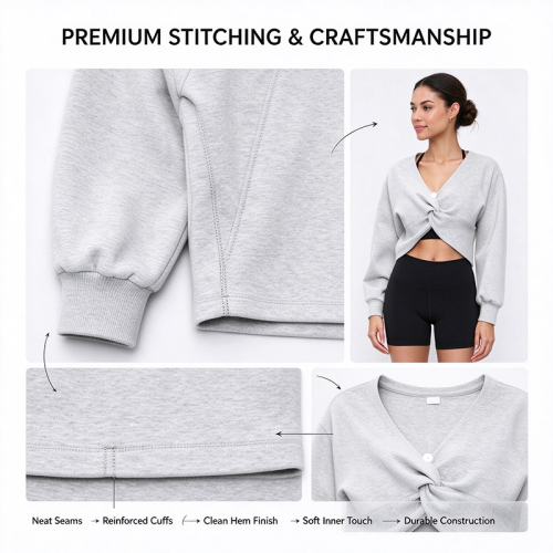 Custom Women's Cropped Sweatshirt Manufacturer | Oversized Drop Shoulder Contrast Stitching Pullover OEM & Private Label