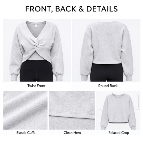 Custom Women's Cropped Sweatshirt Manufacturer | Oversized Drop Shoulder Contrast Stitching Pullover OEM & Private Label