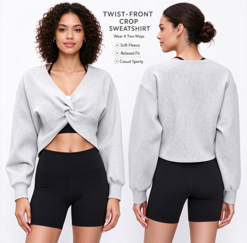 Custom Women's Cropped Sweatshirt Manufacturer | Oversized Drop Shoulder Contrast Stitching Pullover OEM & Private Label