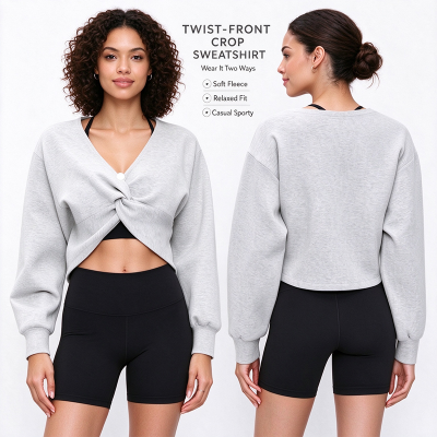 Custom Women's Cropped Sweatshirt Manufacturer | Oversized Drop Shoulder Contrast Stitching Pullover OEM & Private Label