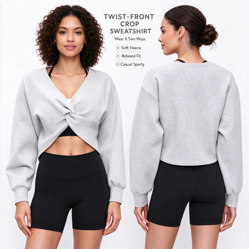 Custom Women's Cropped Sweatshirt Manufacturer | Oversized Drop Shoulder Contrast Stitching Pullover OEM & Private Label
