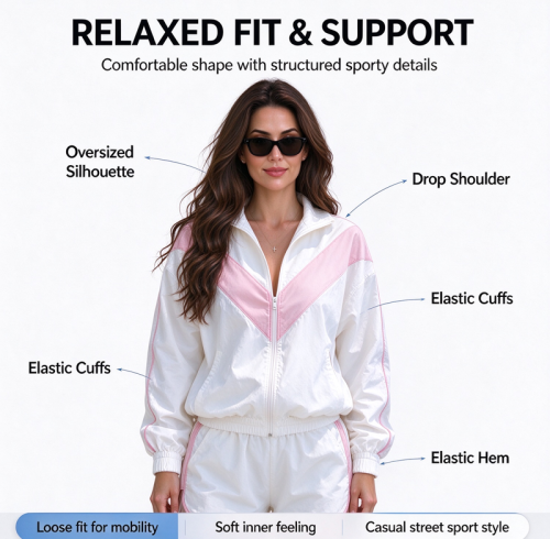 Custom Women's Color Block Windbreaker Jacket – Oversized Zip Up Sports Jacket Manufacturer