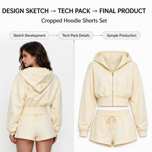 Custom Women's Cropped Zip-Up Hoodie and Shorts Set | OEM Private Label Manufacturer