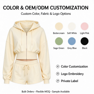 Custom Women's Cropped Zip-Up Hoodie and Shorts Set | OEM Private Label Manufacturer