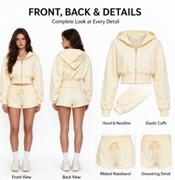 Custom Women's Cropped Zip-Up Hoodie and Shorts Set | OEM Private Label Manufacturer